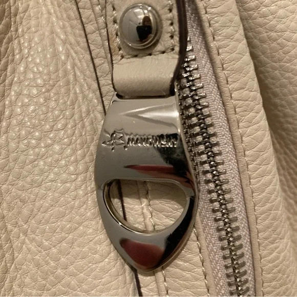 VTG B Makowsky Handbag Pebbled Leather Ivory Hobo Shoulder Bag 14x10” - Picture 2 of 8